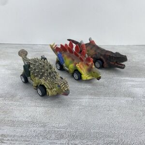 Lot of 3 Dinosaur Pull Back Cars Monster Trucks Toys